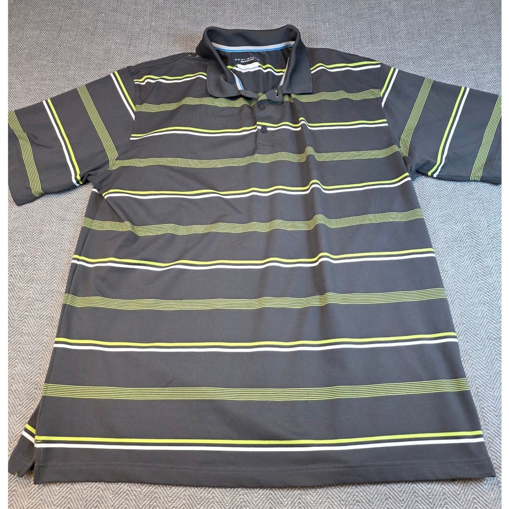 Columbia Mens XXL Omni-Shade Striped Polo Shirt Gray Lime Green Short Sleeve